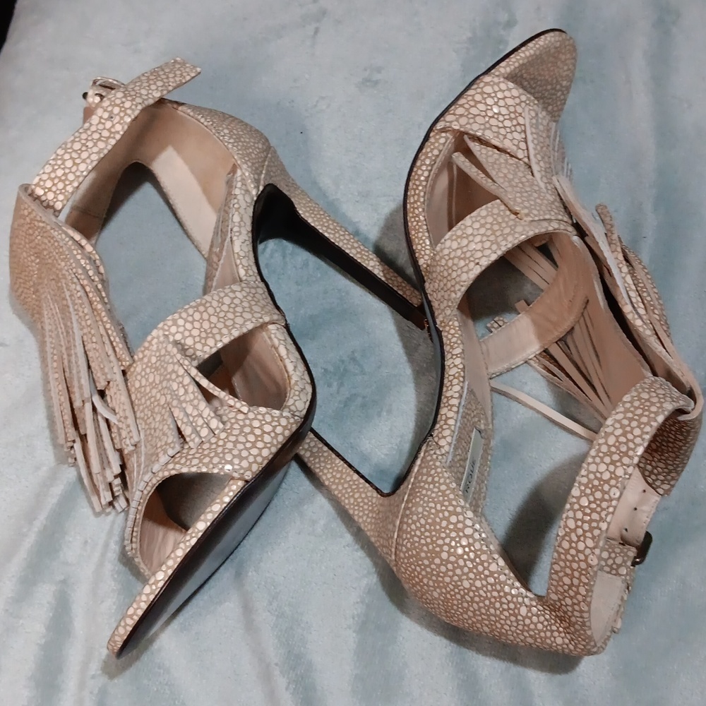 UTERQUE SPAIN FRINGE LEATHER ANKLE STRAP STILETTO HEELS BAICH EUR 38 US 7.5 - Picture 2 of 15